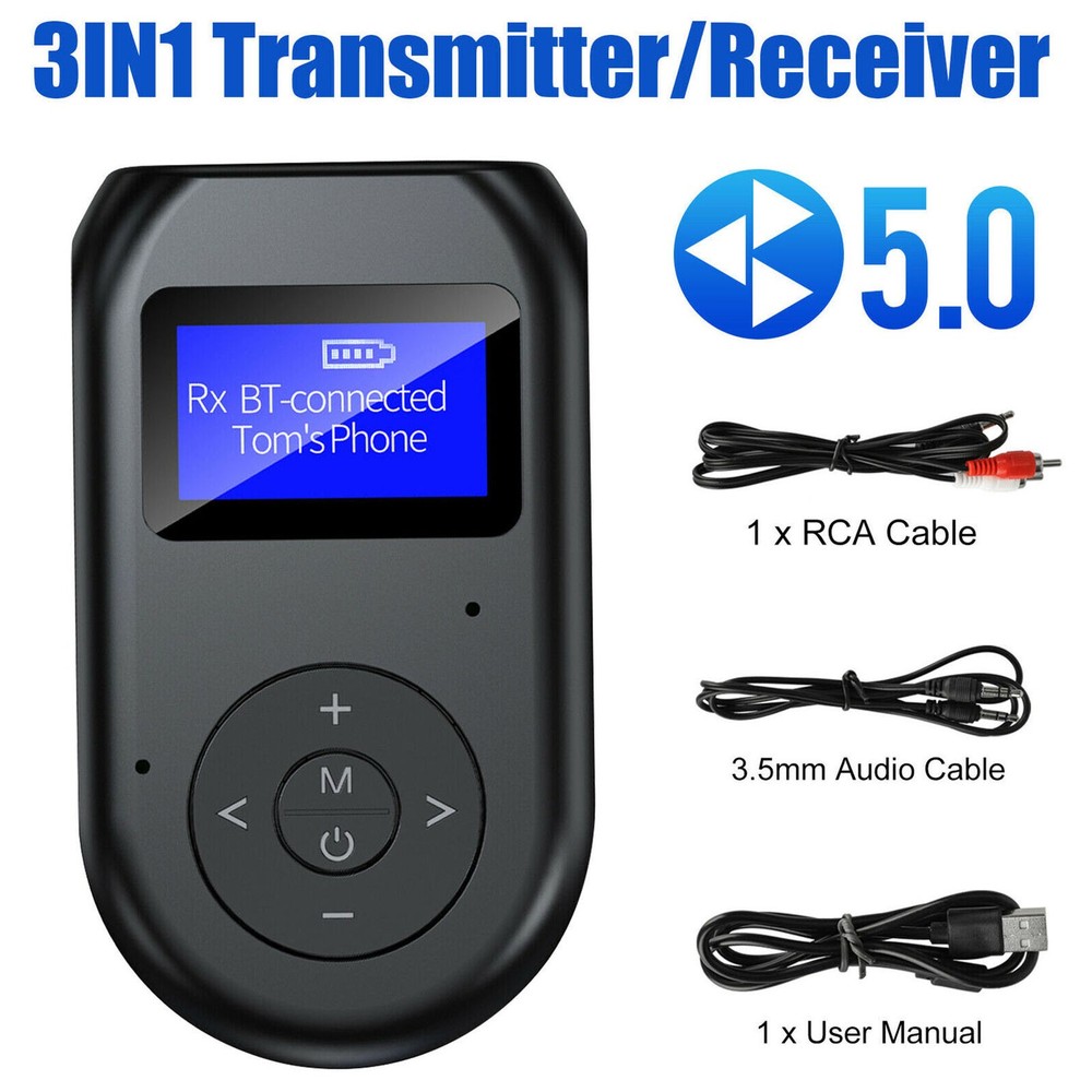 3in1 0.96"Screen Bluetooth 5.0 Transmitter Receiver Wireless Audio 3.5mm Adapter
