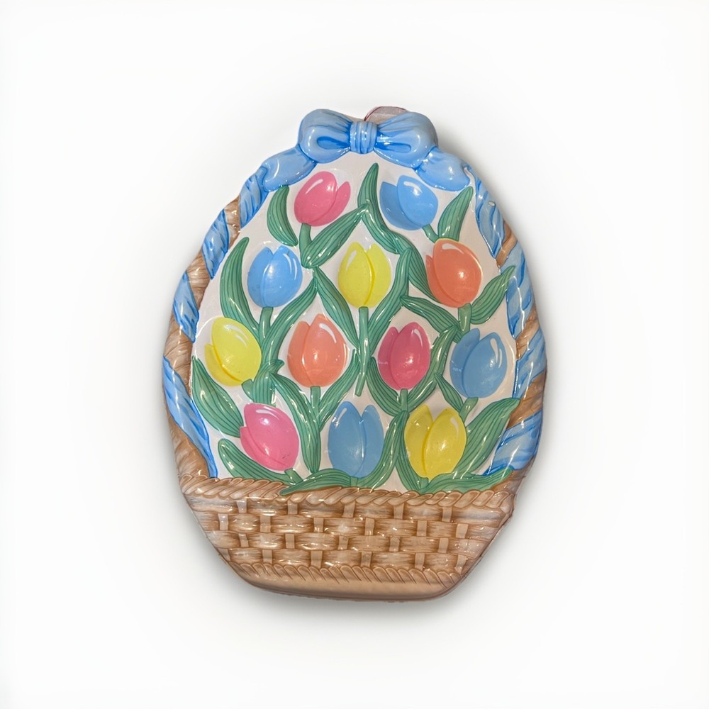 Plastic Deviled Egg Plate, Easter Basket Shape, Blue Bow ￼