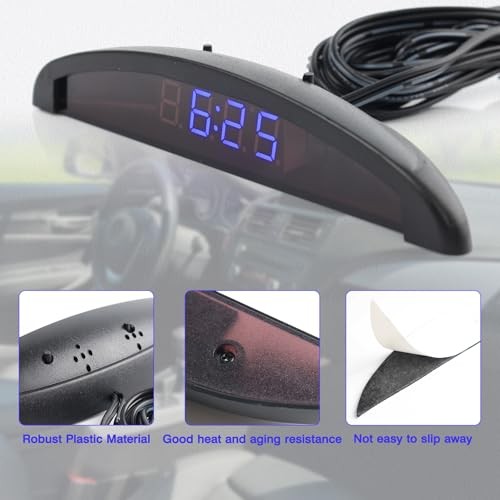 Car Auto Digital LED Electronic Time Clock + Thermometer + Voltmeter 3 in Blue