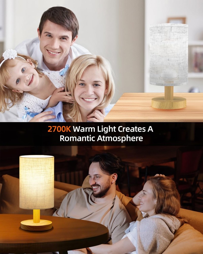 Small Table Lamp for Bedroom - Inline Control, Bedside Lamp for Warm Light LE...