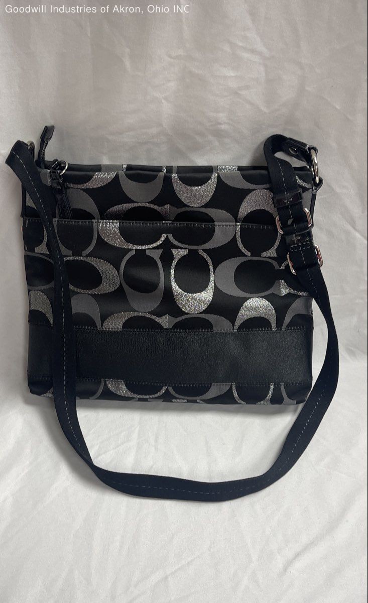 Coach Signature C Black Silver Crossbody Bag Purse F20430 COA