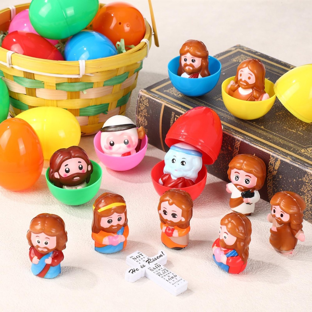 36 Sets Easter Eggs with Little Jesus Squeeze Figures He Is Risen Scripture C...
