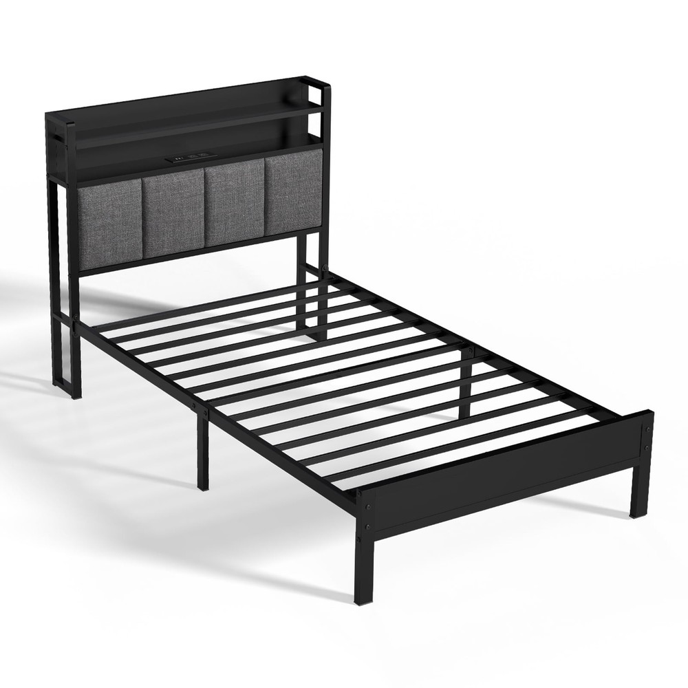 Storage Metal Platform Bed Frames with LED Light, Twin
