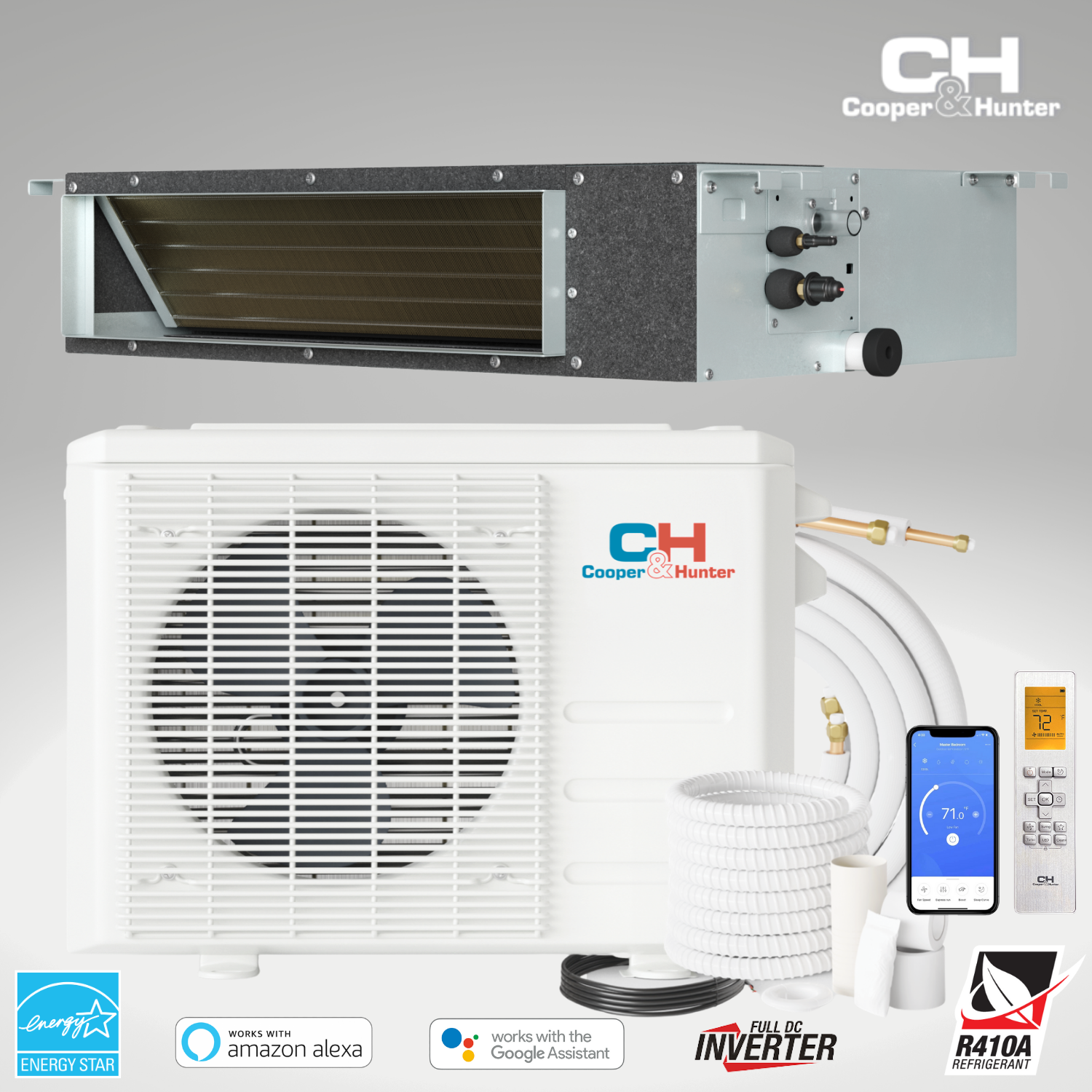 9000 - 24000 BTU 230V Slim Duct Mini Split Heat Pump Air Conditioner