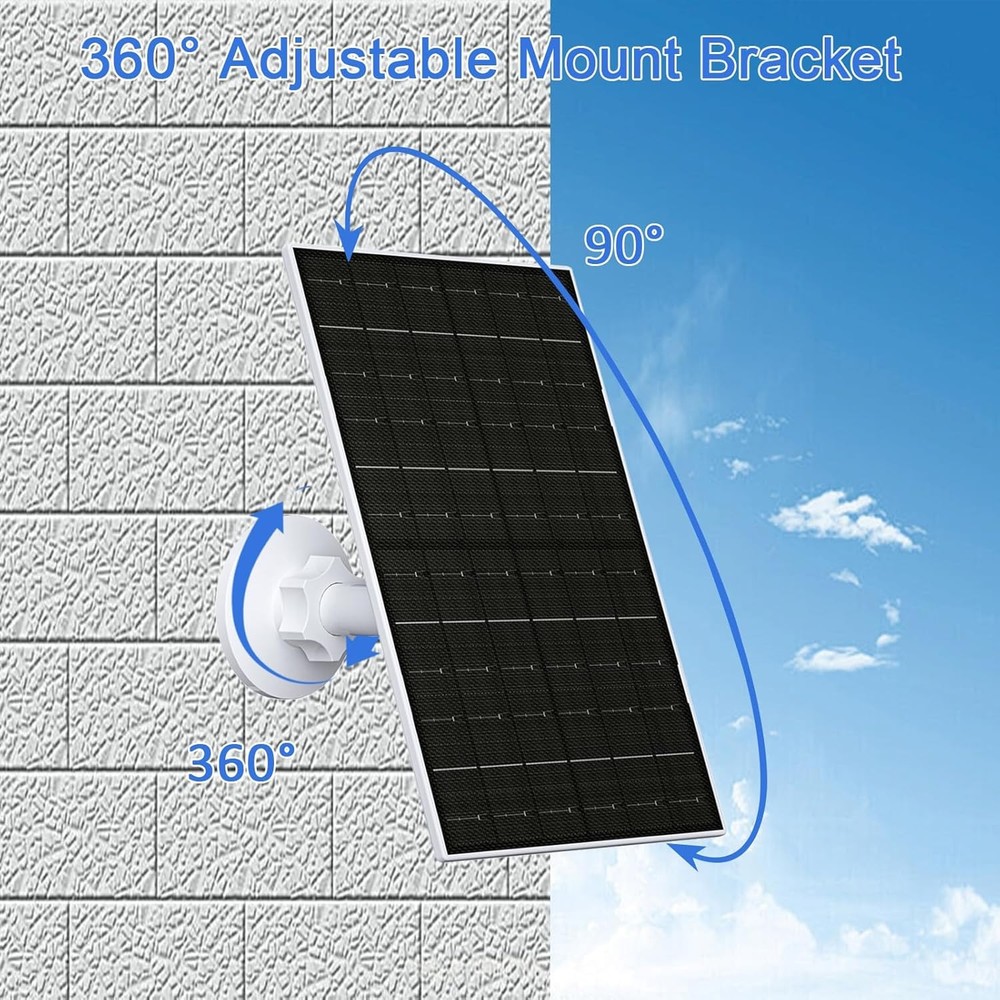 FUTUREZEN 6W Solar Panel for Ring Camera, DC 3.5×1.35mm & USB-C White