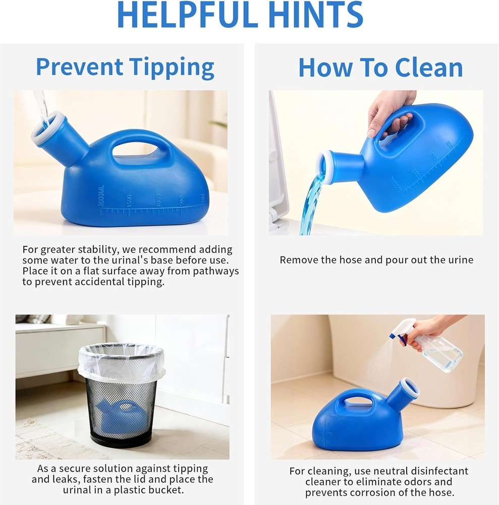 68oz Portable Urinal for Men - Spill-Proof Nighttime Solution with Cuttable Hose