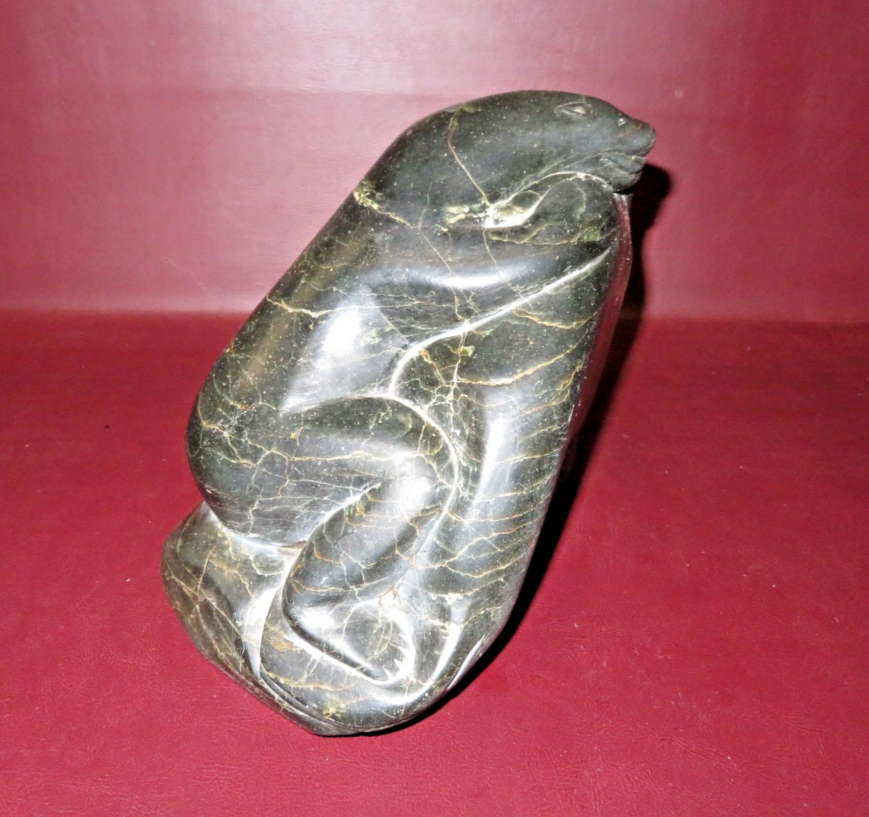 Vintage Canada Eskimo Art Inuit Hand Carved Soapstone Polar Bear Fish Sculpture