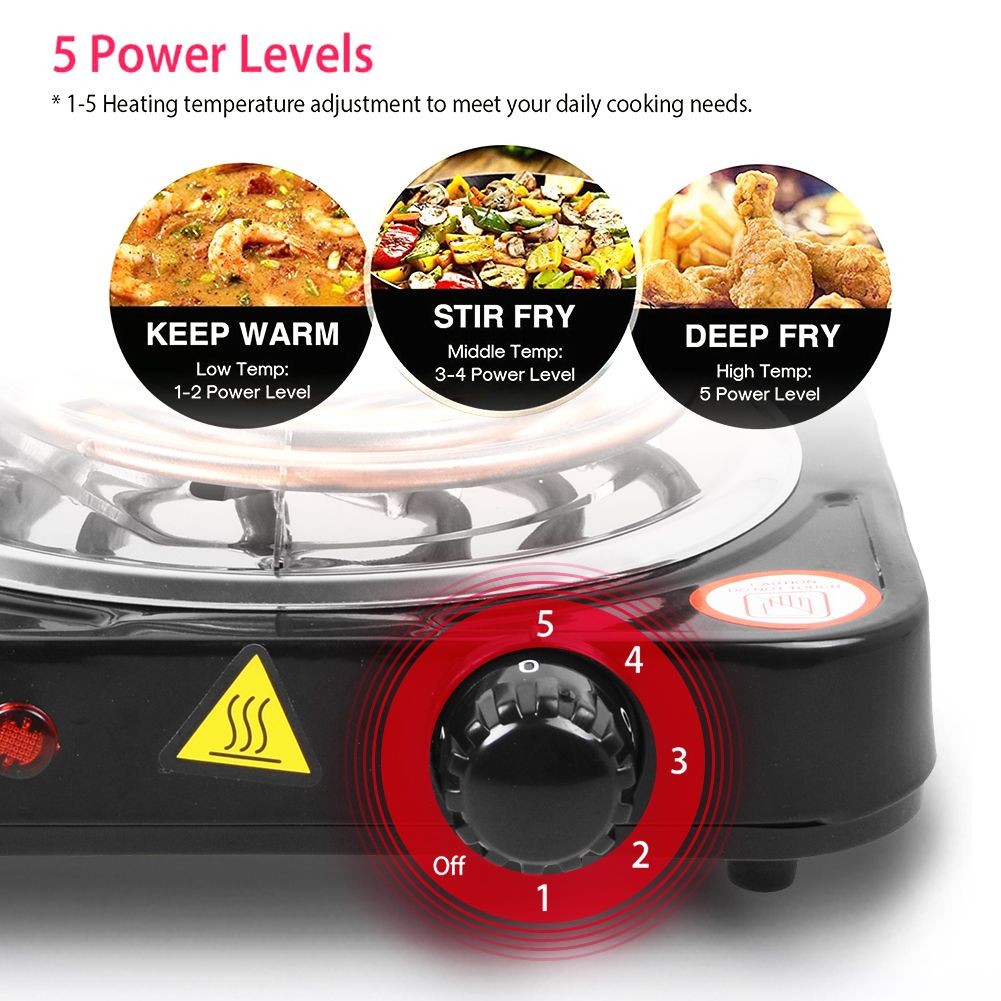 1000W Portable Single Electric Burner Hot Plate Camping Stove Stainless 110V US