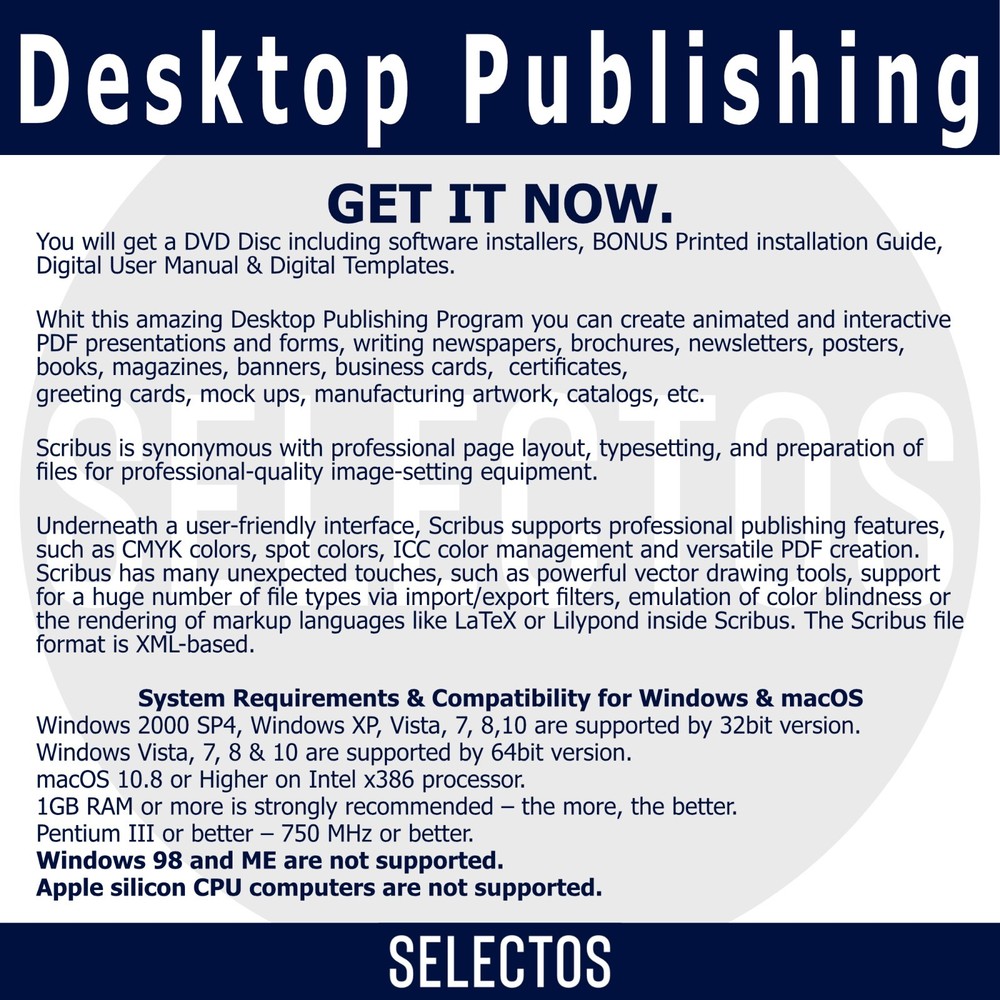 Desktop Publishing Windows & mac Scribus DVD make Cards Banners Brochures a more