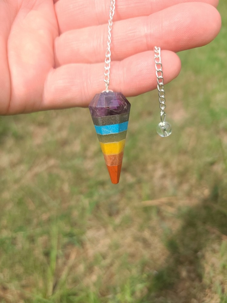 7 Chakra Faceted Cone Crystal Dowsing Pendulum Divination Tool