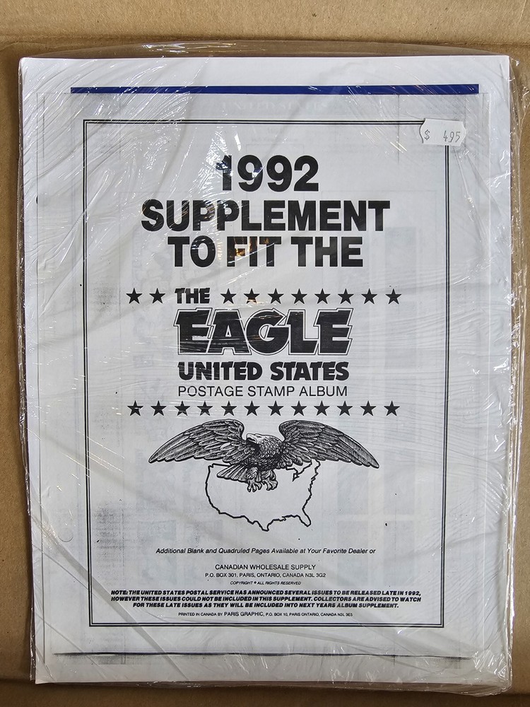 1992 CWS Canadian Wholesale Supply Supplement Pages To Fit EAGLE U.S.A Album NOS