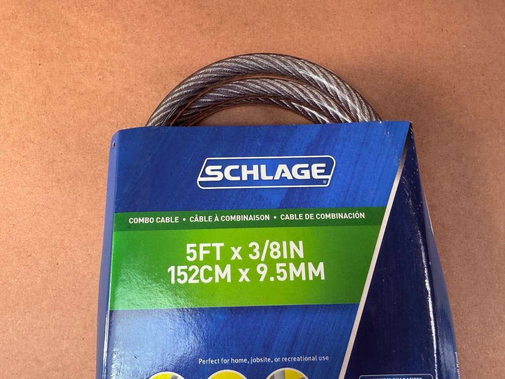 New - Schlage 999225 Combination Combo Cable Lock 5ft x 3/8"