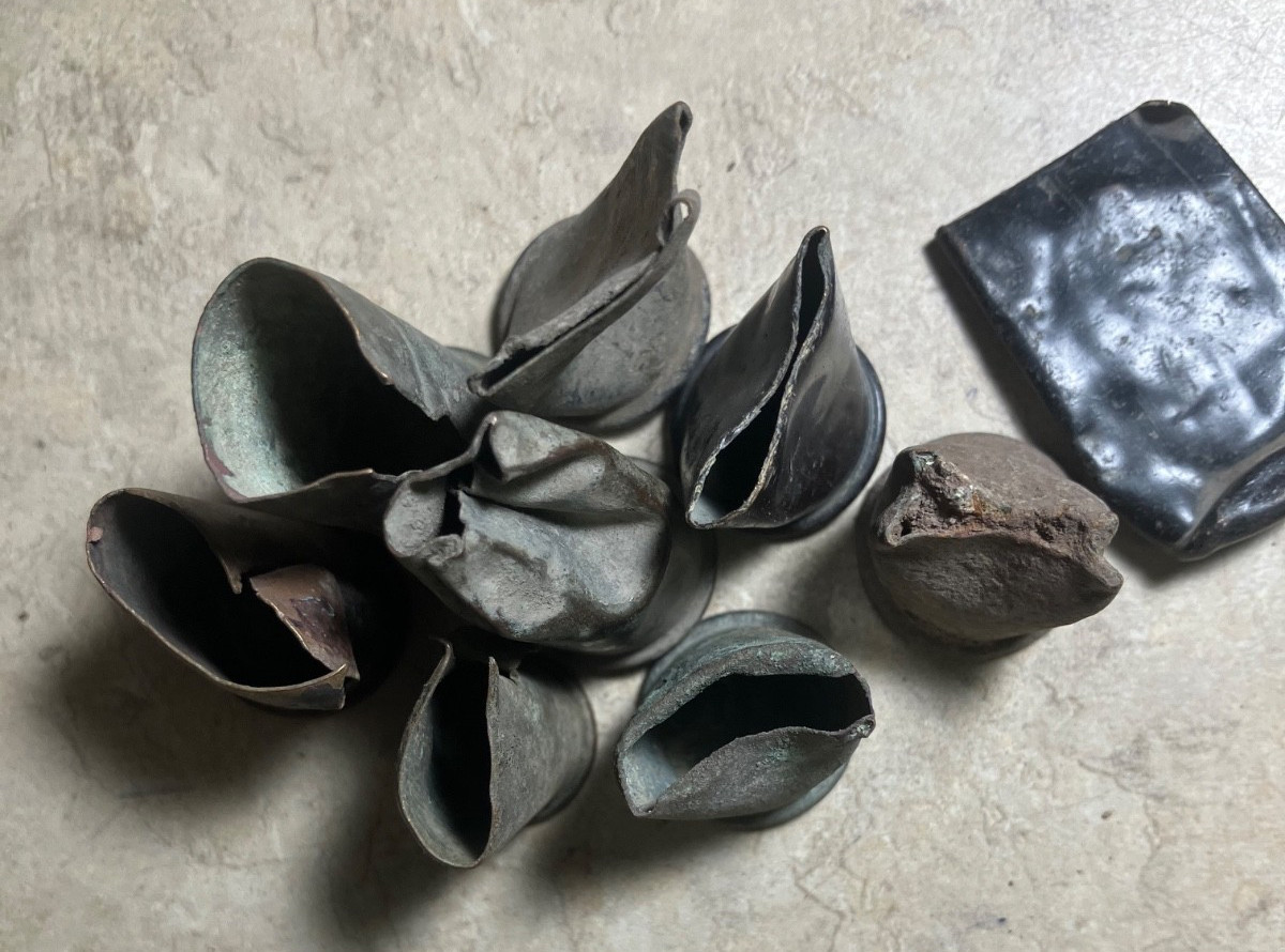 1860-70's Apache camp relics-cut for powder Spencers/Henry's-NM detecting finds