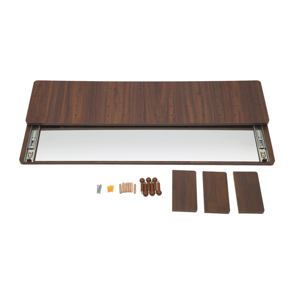 Hide Wall-mounted Full-length Dressing Mirror With Shelves Hooks And Slide Rail