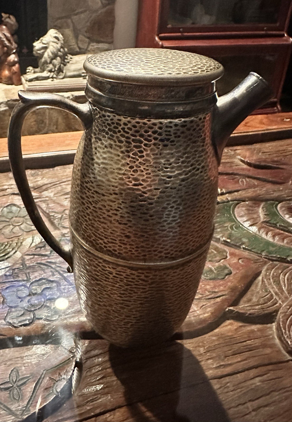 Art Deco Nickel Silver And Silver Plate Cocktail Shaker With Cork -Hand Hammered