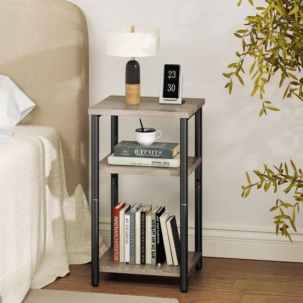 3-Tier End Table Small Side Table Storage Shelf Nightstand with Adjustable Feet