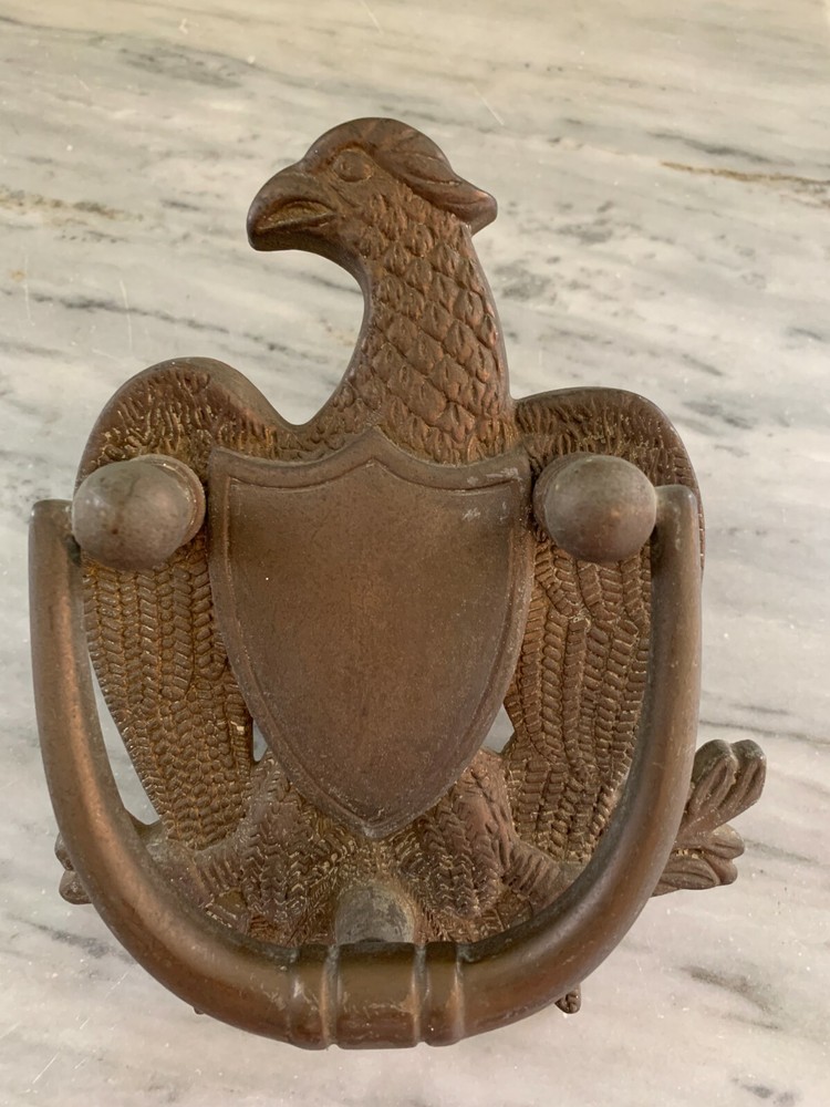 VINTAGE EAGLE WITH SHIELD BRASS DOOR KNOCKER