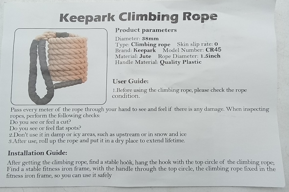 Climbing Rope 38mmx 4.5m Keepark 15ft.