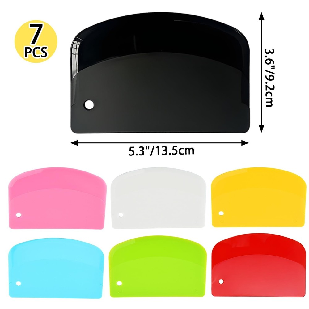 7PCS Dough Scraper Set, Plastic Bench Scraper, Multipurpose Bowl Scraper for ...
