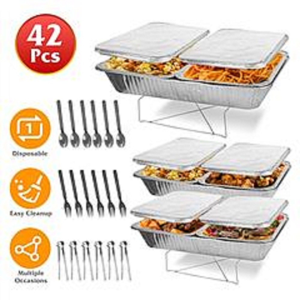 42Pcs Disposable Chafing Dish Buffet Set Chafing Servers with Covers Spoons Fork