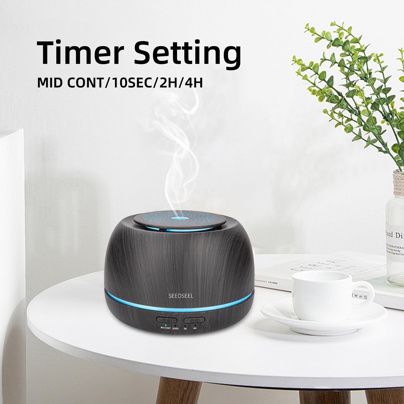 SEEDSEEL 300ML Essential Oil Diffuser,Ultrasonic Aromatherapy Dark Wood Grain