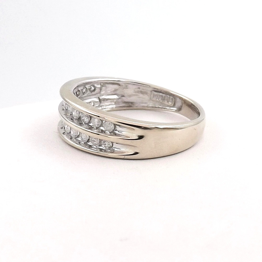 Solid 14k White Gold Double Row Natural Diamond Wedding Ring Channel Setting