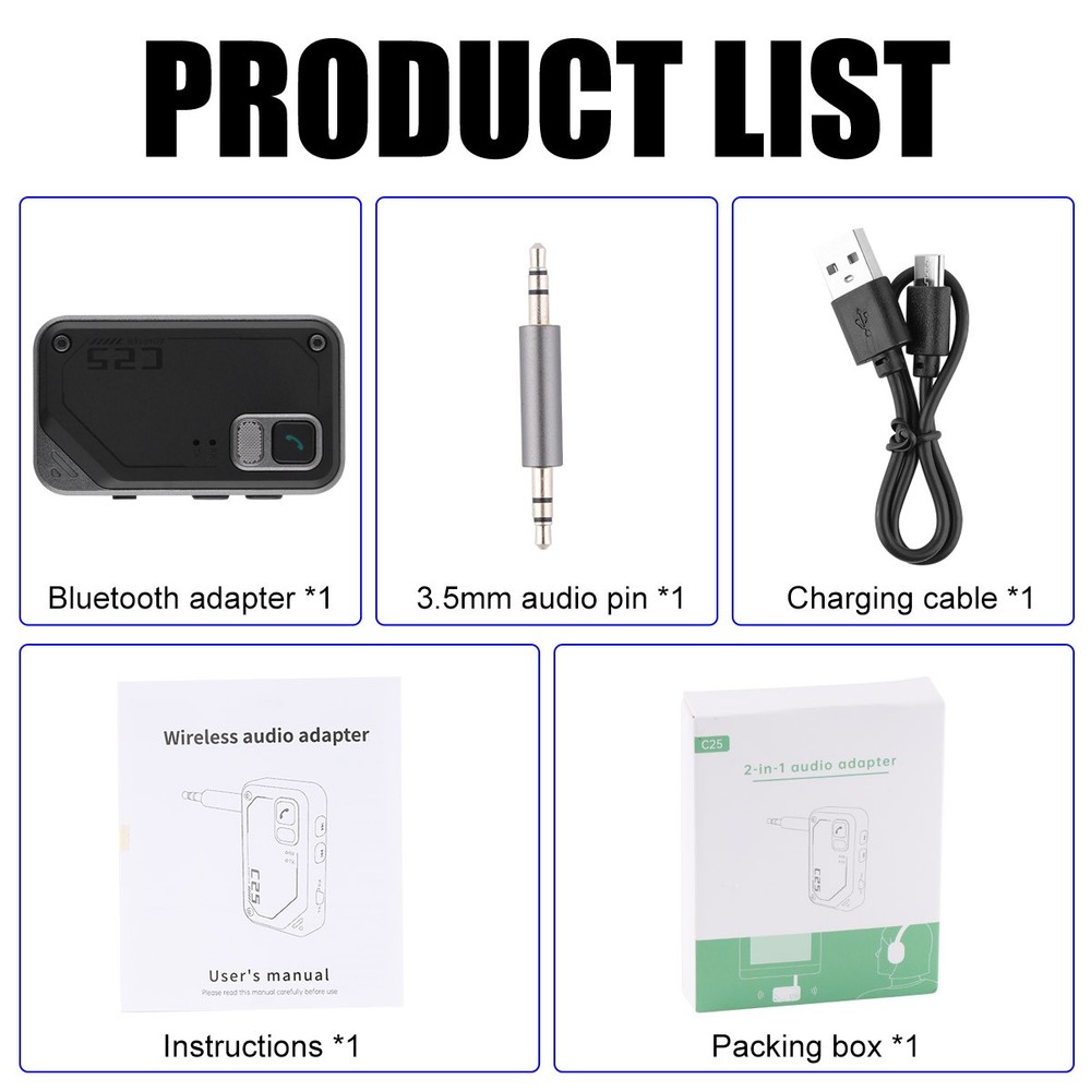 2in1 Transmitter Receiver Bluetooth 5.3 Car Wireless Audio Adapter USB 3.5mm Aux