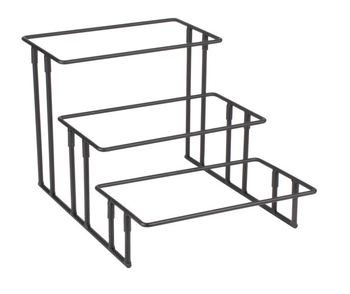 American Metalcraft ISP18 3-Tier Black Rectangular Fixed Riser Stand w 4 Platter
