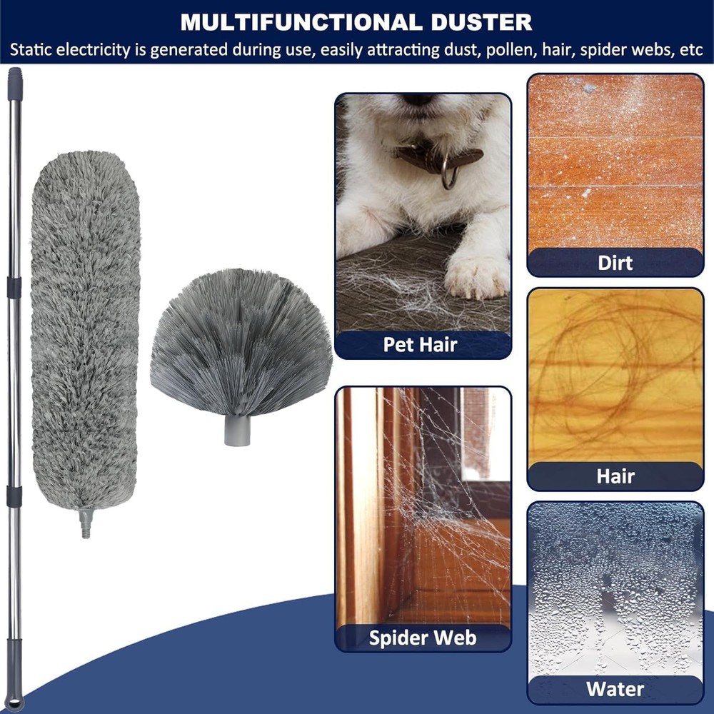 20 Ft+ High Reach Cobweb Dusting Kit with 3-14 Ft Extension Pole/Spider Web