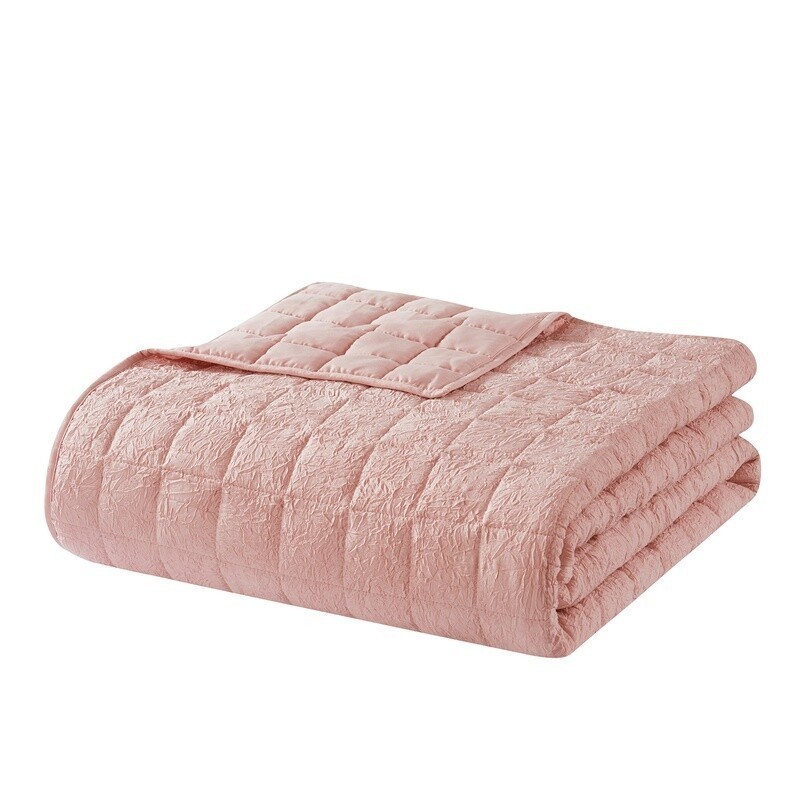 Solid Crinkle Box Microfiber Quilt Soft Wash Lightweight Cozy Full / Queen Pink