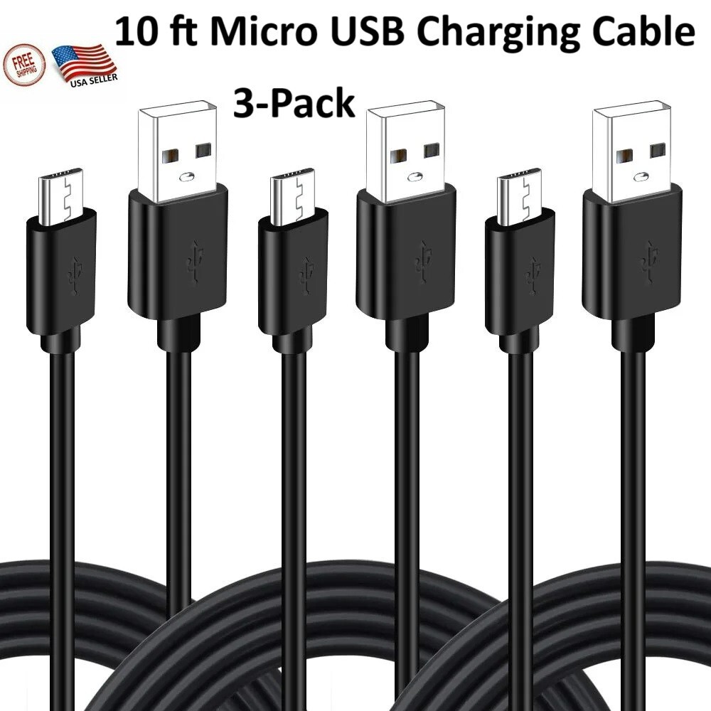 3-Pack 10 ft. Micro USB Charging Cable for PS4, XBOX 360, XBOX ONE Controller