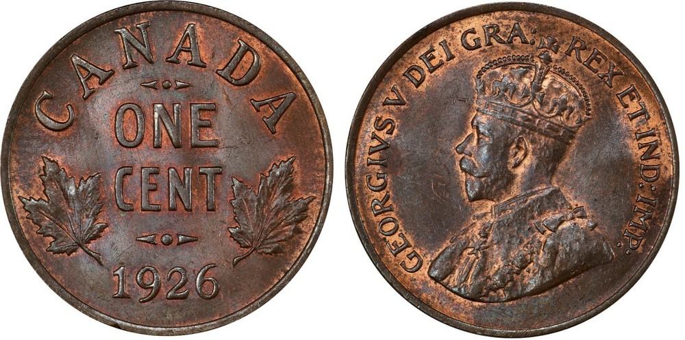 1926 Canada 1 Cent PCGS MS-65 BN. Extremely Rare Key Date