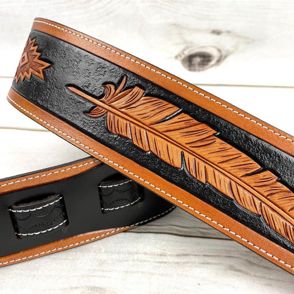 Walker & Williams LCT-21 Handmade Leather Strap Eagle & Feather Design