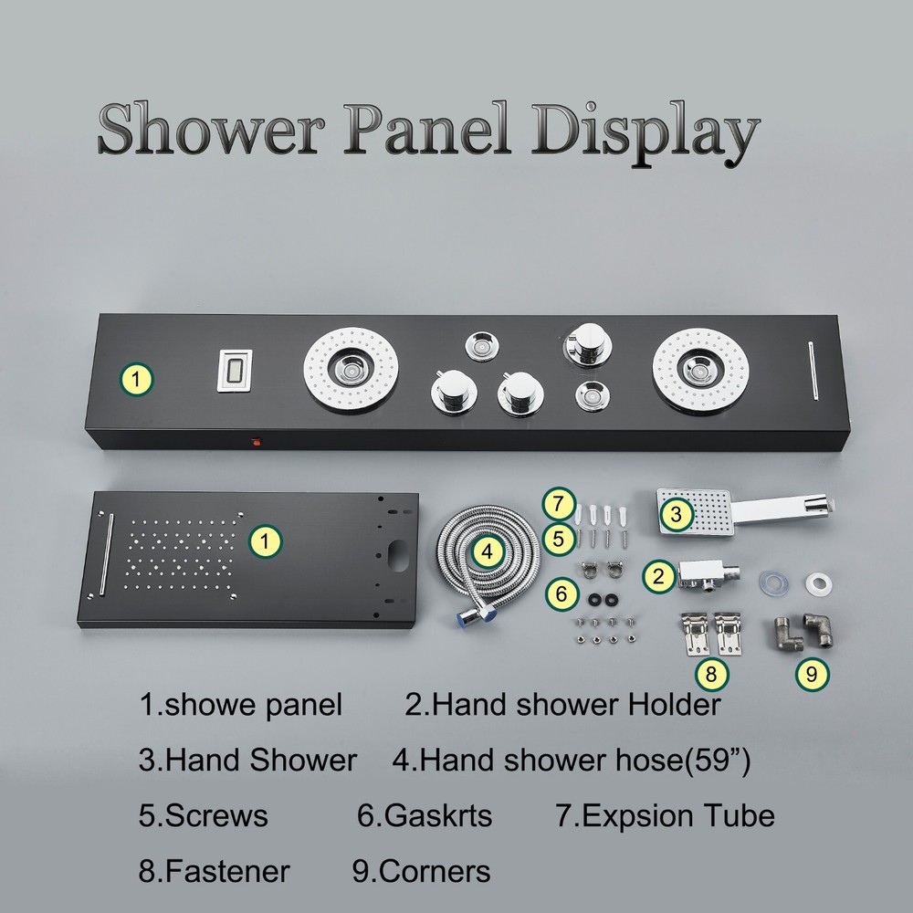 LED Shower Panel Tower System Rain&Waterfall Body Massage Jet Matte Black