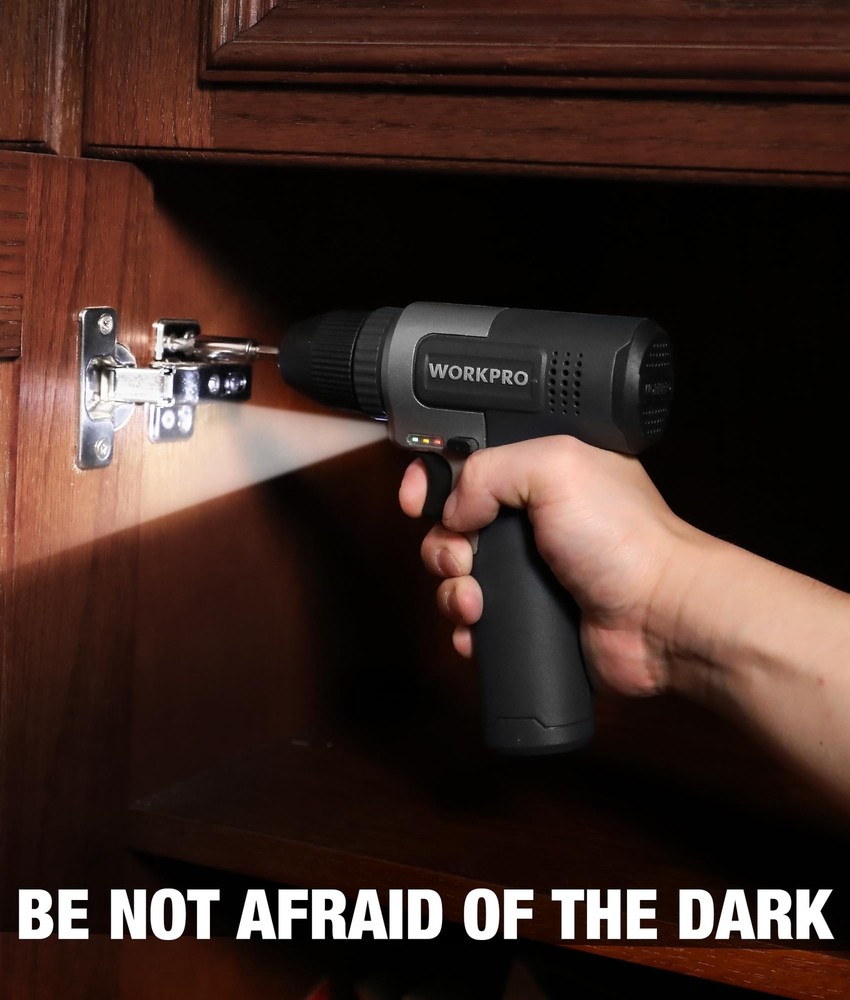 WORKPRO 8V Cordless Drill Set Electric Power Drill 3/8'' Keyless Chuck 15pc Bits