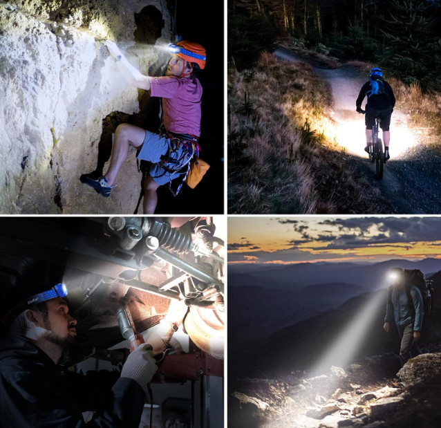 Linterna frontal LED 2000LM recargable, sensor movimiento, 8 modos IPX5, 2 pack