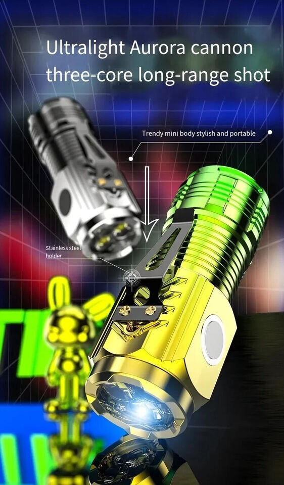3LED Super Bright Flashlight Portable Mini Burst Flash Torch Rechargeable