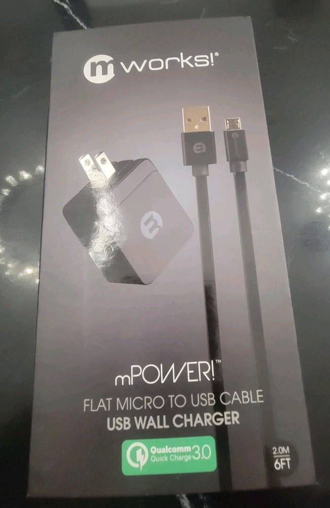 mWORKS! mPOWER! FLAT MICRO  TO USB CABLE USB WALL CHARGER
