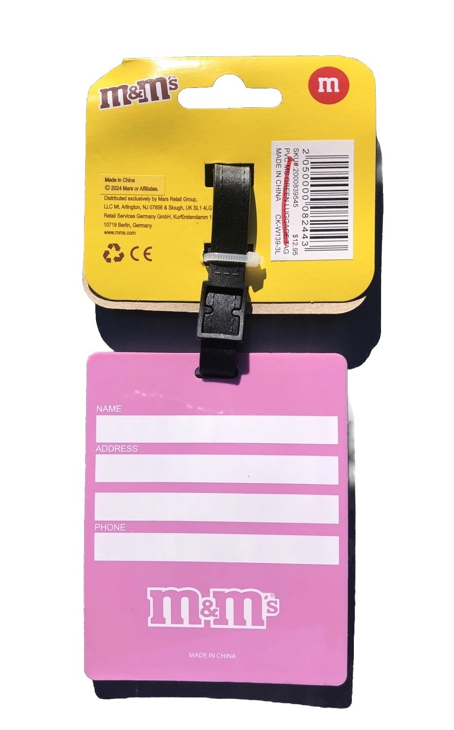 M & M's Jumbo Green Luggage 4” Tag Ms. Green “I Don't Carry My Own Luggage” NEW