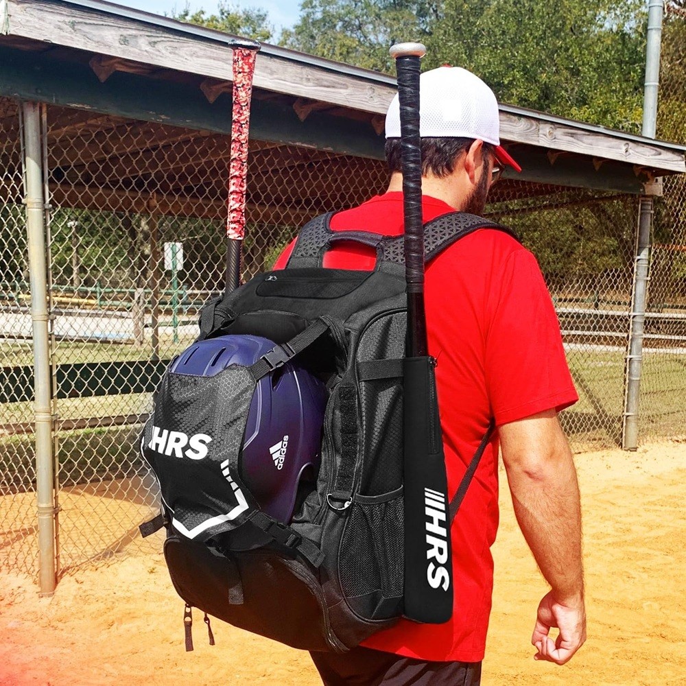 Hit Run Steal Bat Bag Backpack Holds 4 Bats Gloves Helmet and Cleats Black
