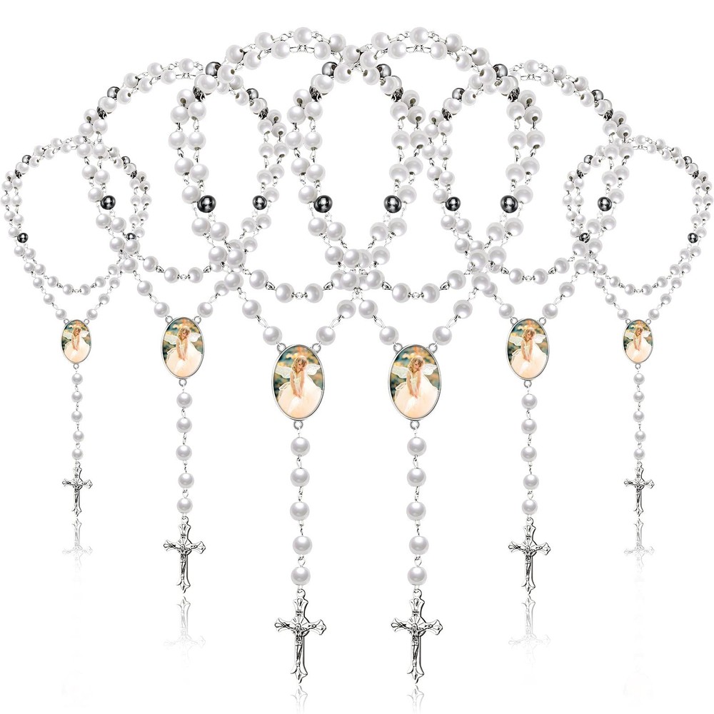 Kigeli 6 Pieces Sublimation Blank Rosary Sublimation Rosary Beads Necklace Su...