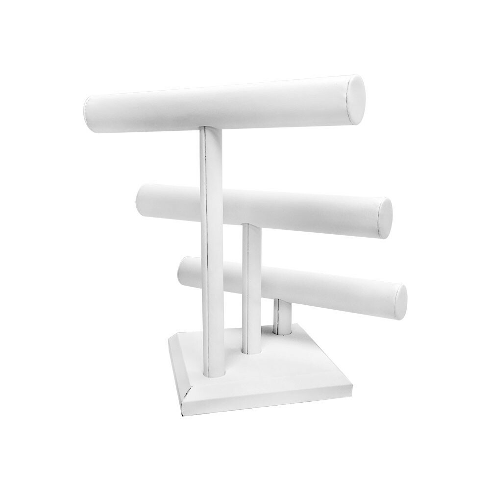 3 Tier Bar Bracelet Jewelry Display Stand Bangle Watch White Faux Leather