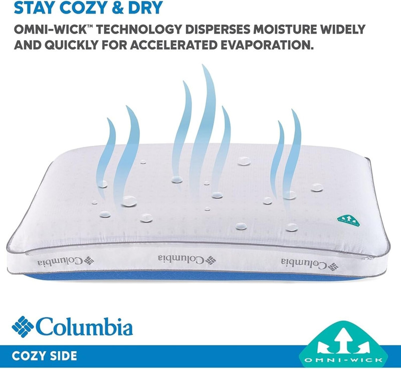 Columbia Cooling Gel Memory Foam Pillow Queen Omni-Freeze Washable Cover NEW