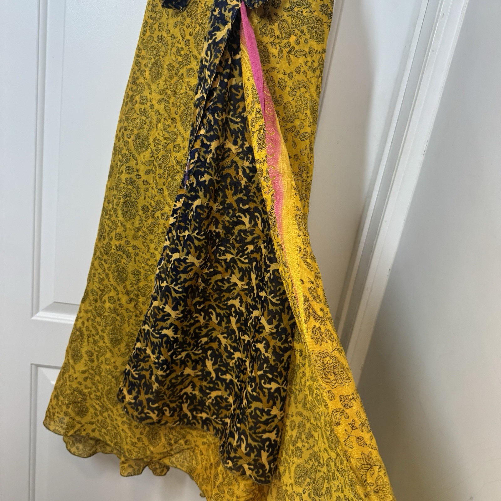 Y2K Urban Nomad Festival True Wrap Maxi Skirt 100% Silk Hippie Boho Gypsie Flowy