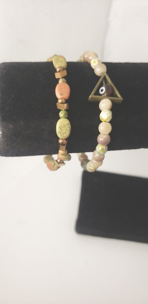 Gemstone Stackable Bracelets| Unakite & Sunstone Bracelet Set| Stretch Bracelet