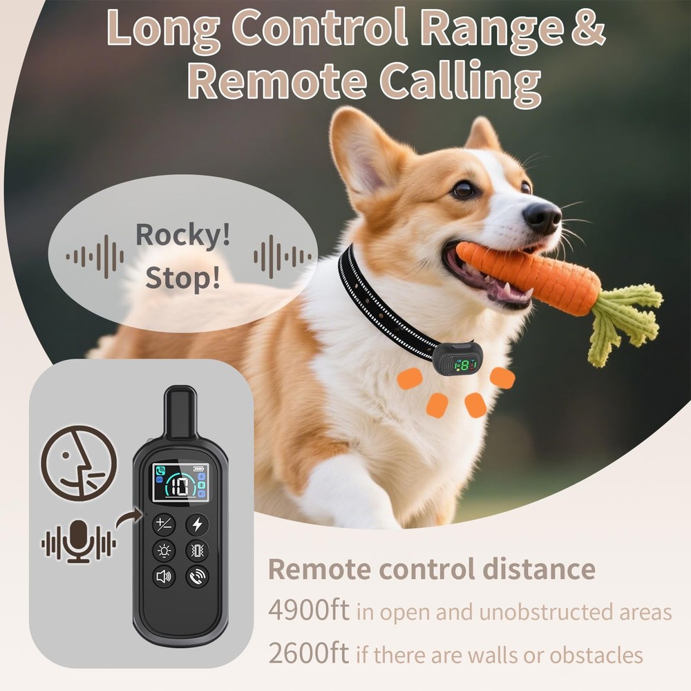 Dog Shock Collar 4900FT Dog Training Collar with Remote/Call Function/Light I...