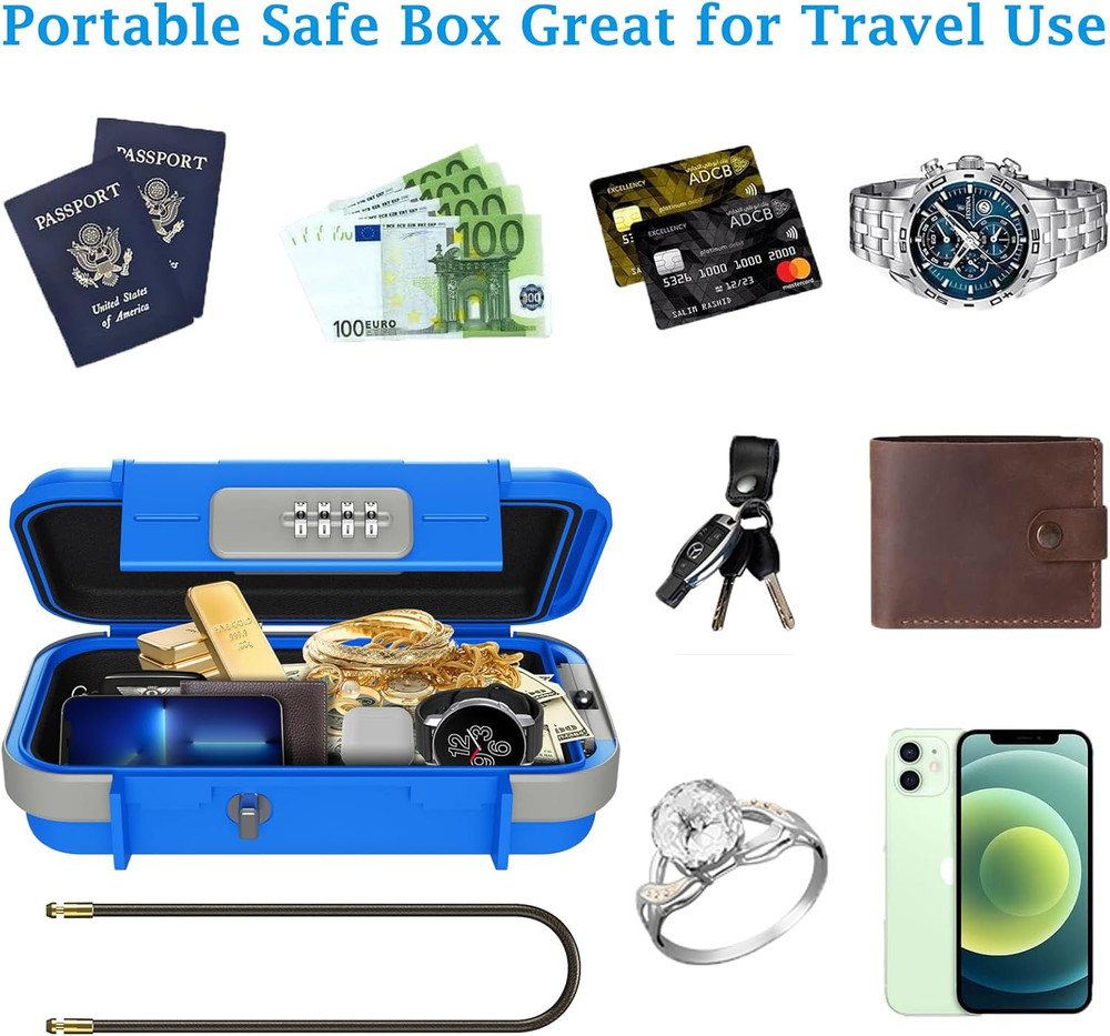 Portable Safe Box, Combination Lock Box with Code, Waterproof Anti-Theft Mini Tr