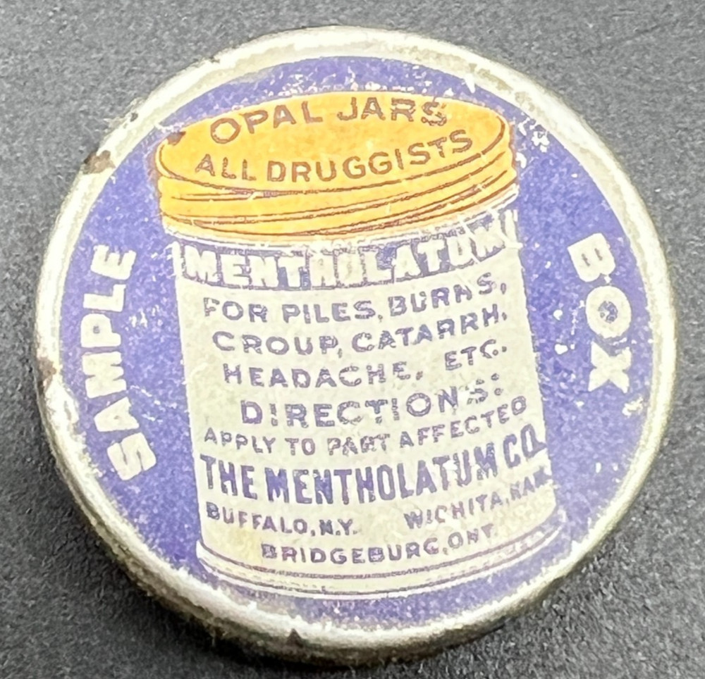 Sample Box Opal Jars Mentholatum Advertising Metal Round Tin Container