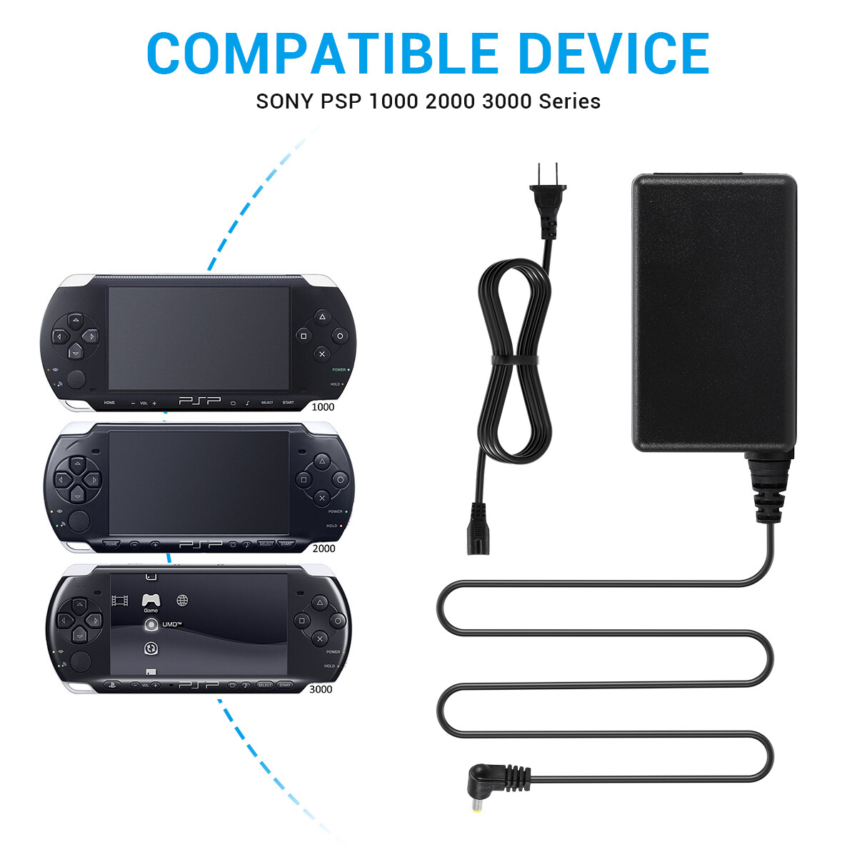 For Sony PSP PlayStation 1000 2000 3000, Cord Cable AC Adapter Brick Charger