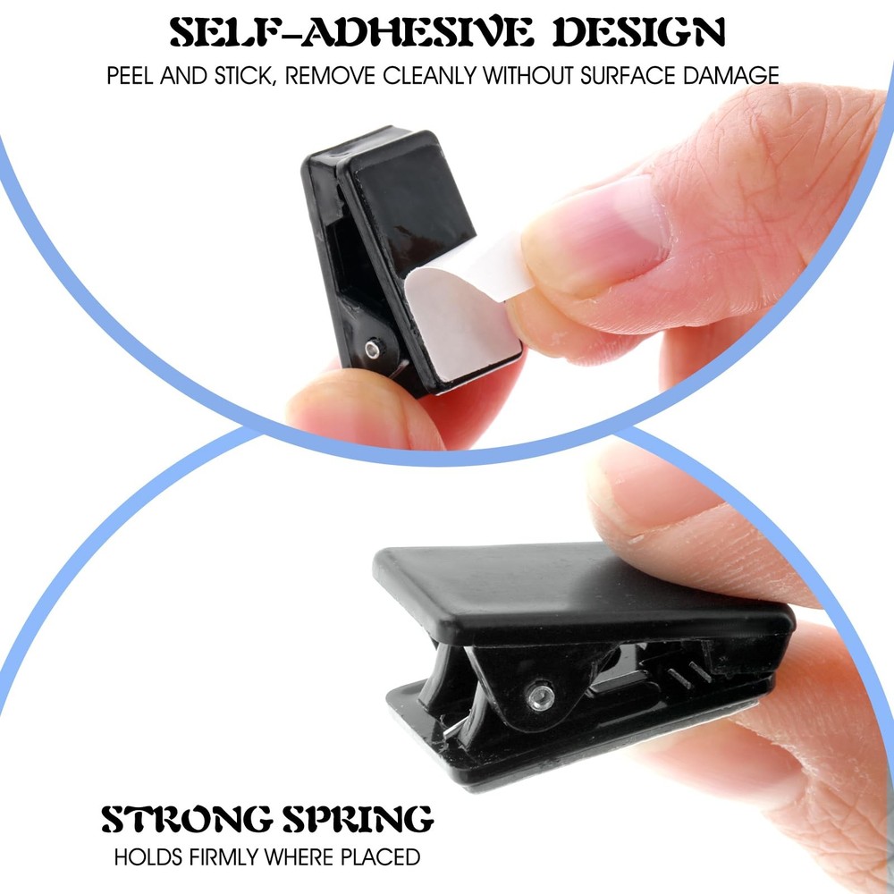 15 Pcs Self Adhesive Tapestry Clips - Double-Sided Spring Black